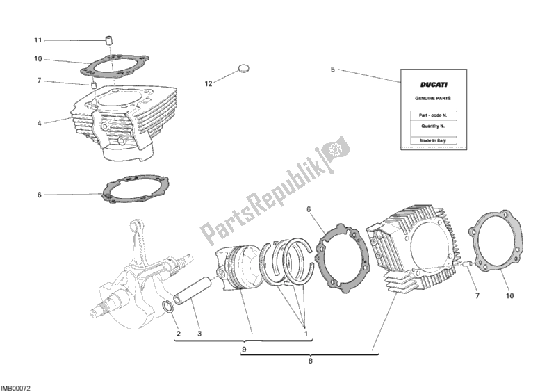 All parts for the Cylinder - Piston of the Ducati Monster S2R 1000 USA 2008